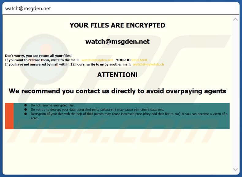 Watch ransomware ransom note in pop-up window