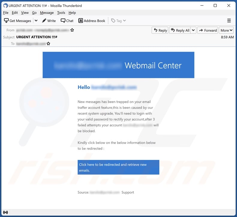 Webmail Center email spam campaign