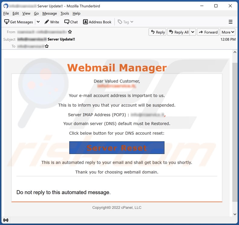 Webmail Manager email scam