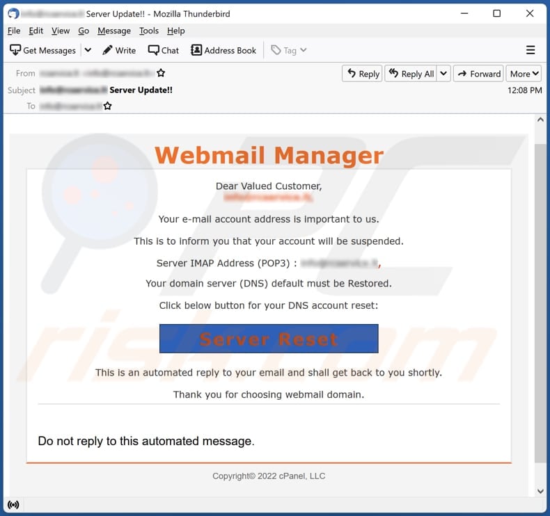 Webmail Manager email scam