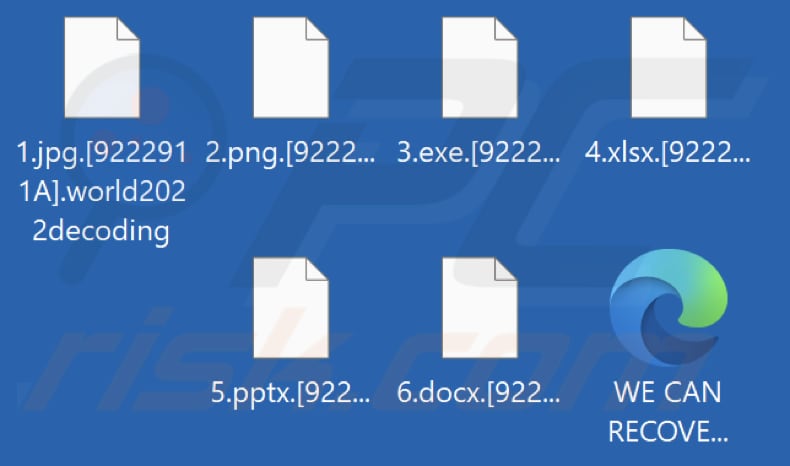 Files encrypted by World2022decoding ransomware (.world2022decoding extension)