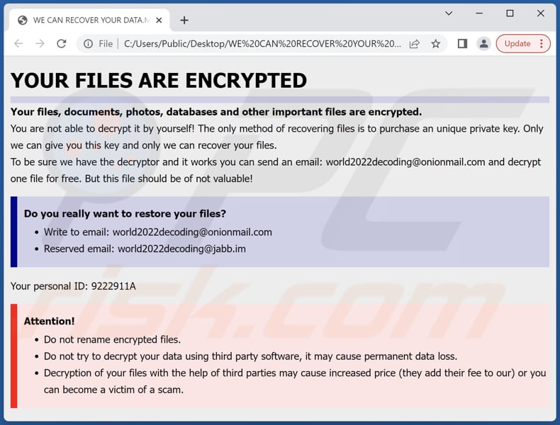 World2022decoding ransomware ransom note (WE CAN RECOVER YOUR DATA.MHT)