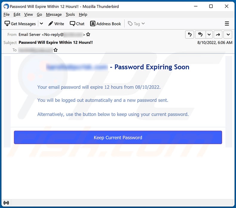 Your Password Expires Today email scam (2022-08-11)