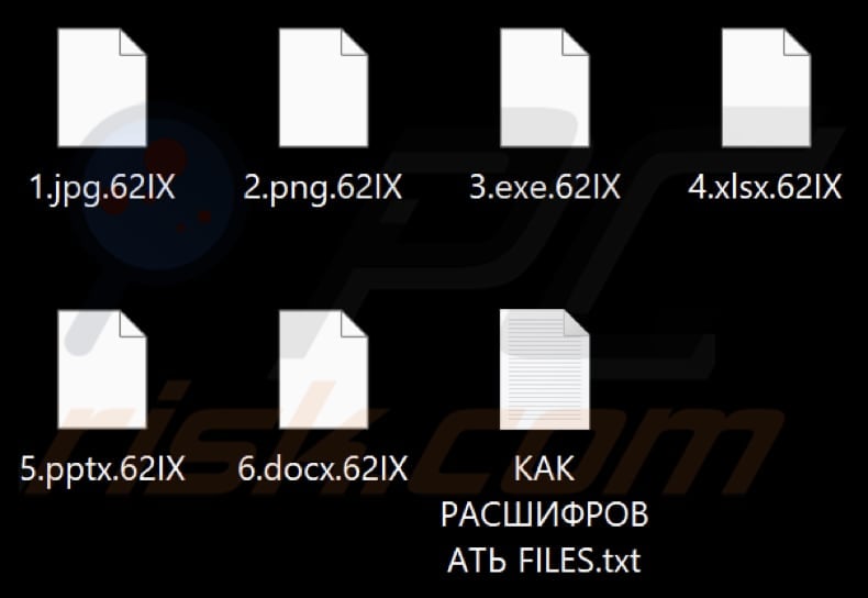 Files encrypted by 62IX ransomware (.62IX extension)
