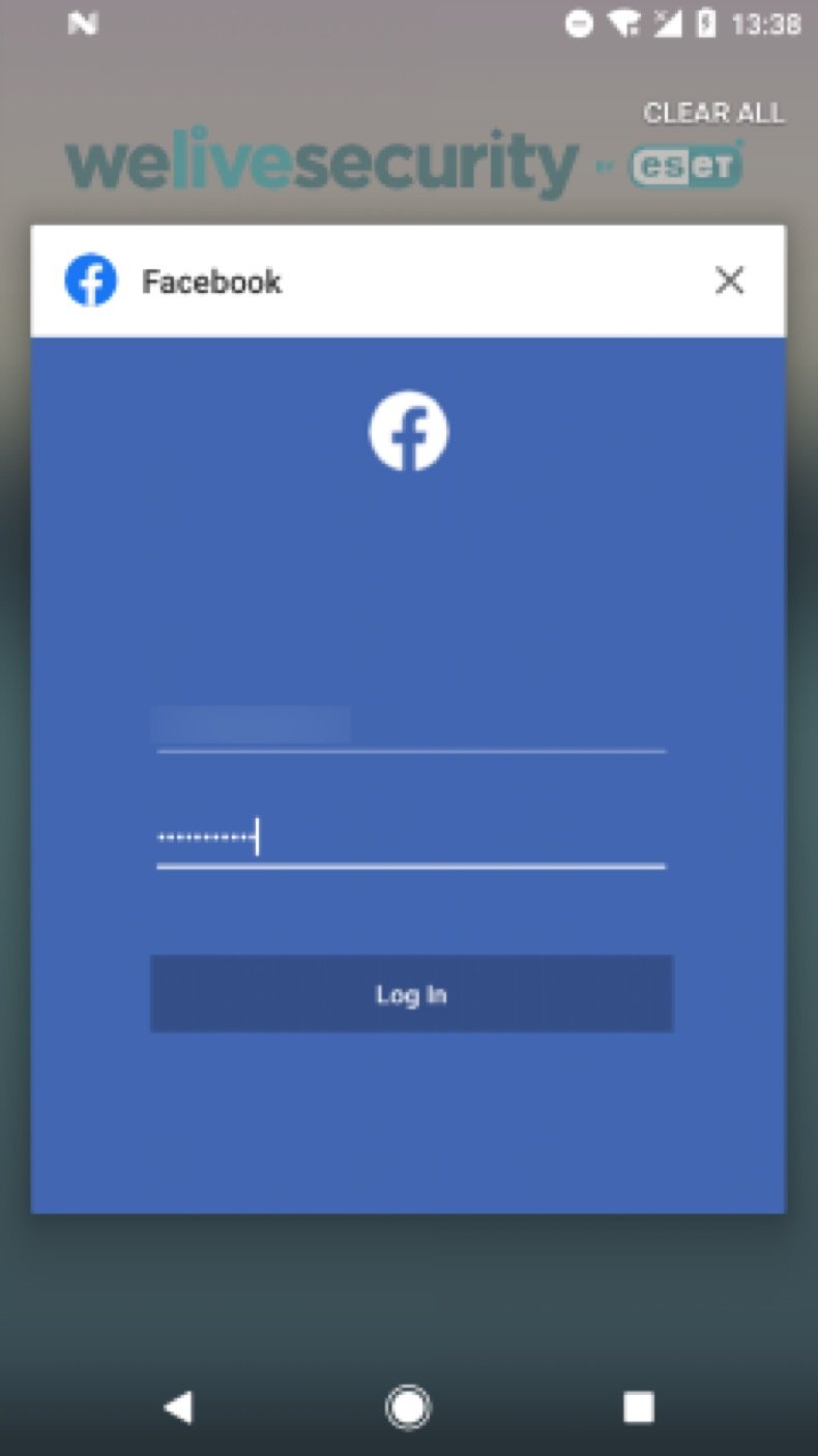 888 remote access trojan imitating Facebook log-in