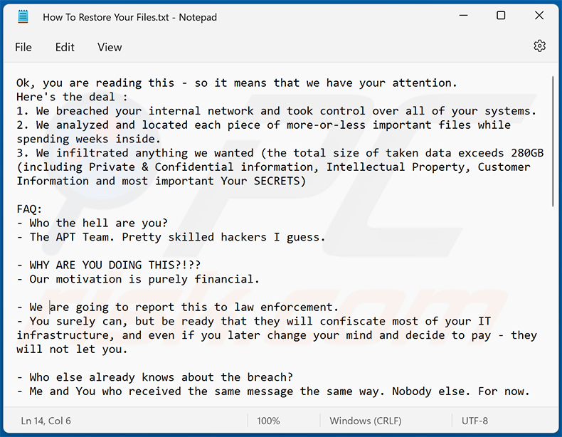 Again ransomware note - How To Restore Your Files.txt (2022-09-08)