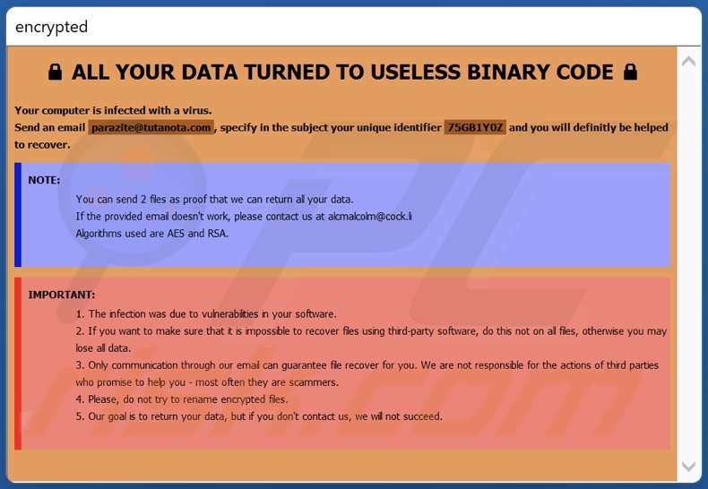 Arazite ransomware ransom note (info.hta)