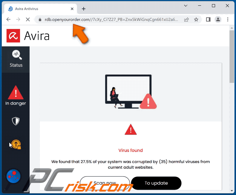 Appearance of Avira - Your System Was Corrupted scam (GIF)