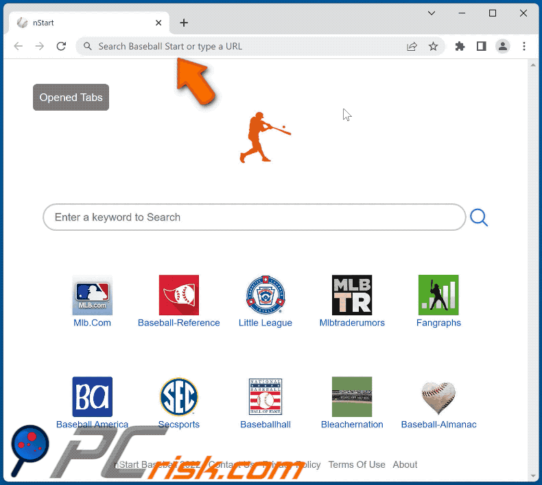 Baseball Start browser hijacker redirecting to nearbyme.io (GIF)