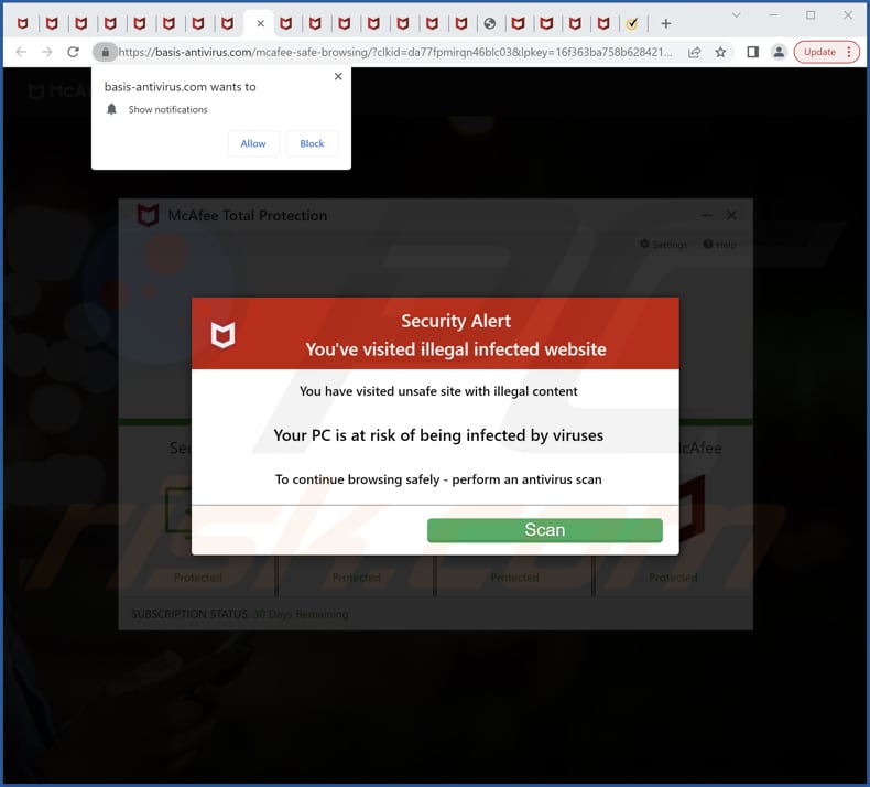 basis-antivirus[.]com pop-up redirects