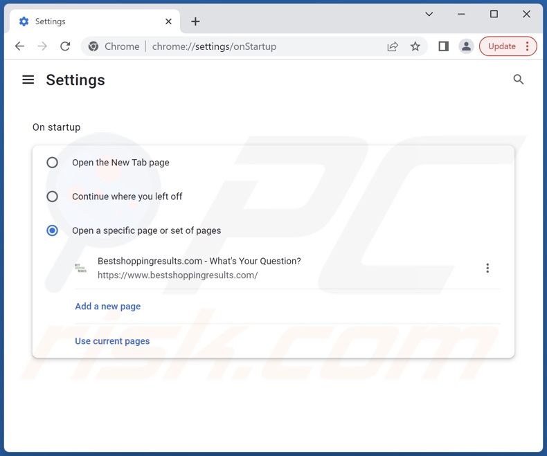 Removing bestshoppingresults.com from Google Chrome homepage