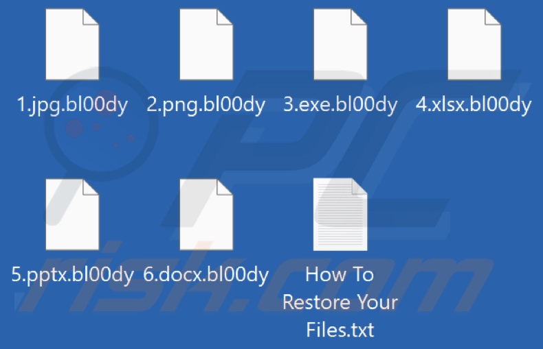 Files encrypted by Bl00dy ransomware (.bl00dy extension)