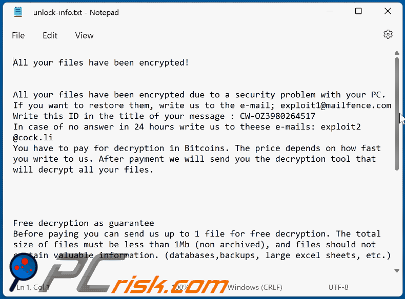 CRPT ransomware ransom-demanding message (unlock-info.txt) GIF