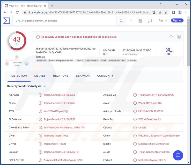 Declined Debit attachment detections on VirusTotal (account.LZH)