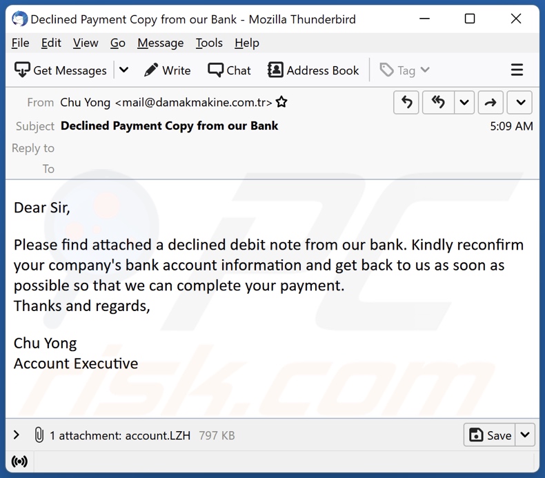 Declined Debit email malspam campaign