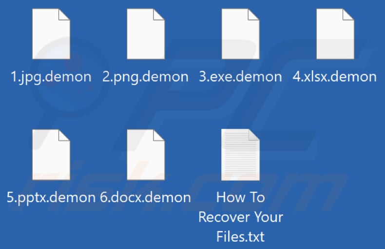 Files encrypted by Demon ransomware (.demon extension)