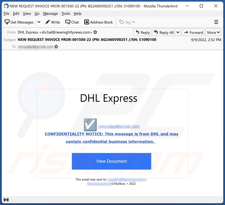 DHL Express - CONFIDENTIALITY NOTICE email spam campaign