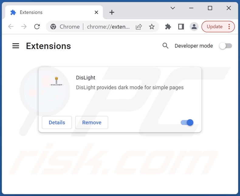 Removing DisLight ads from Google Chrome step 2