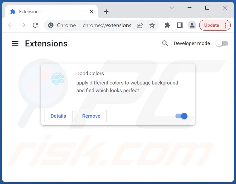 Removing Dood Colors ads from Google Chrome step 2