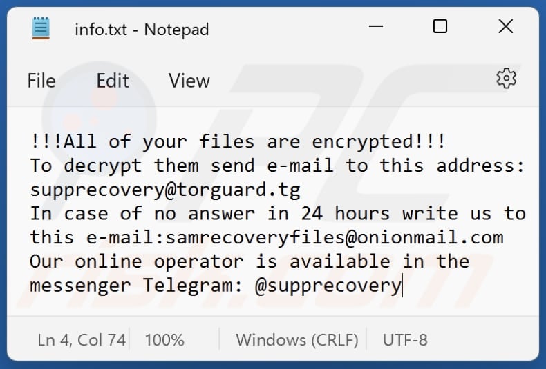 duck ransomware txt file (info.txt)