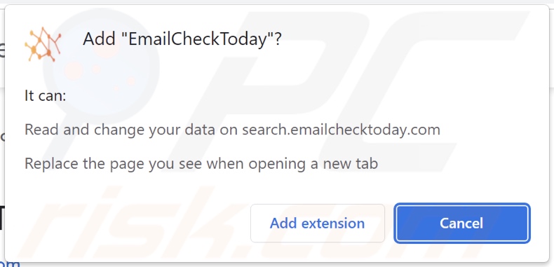 EmailCheckToday browser hijacker asking for permissions