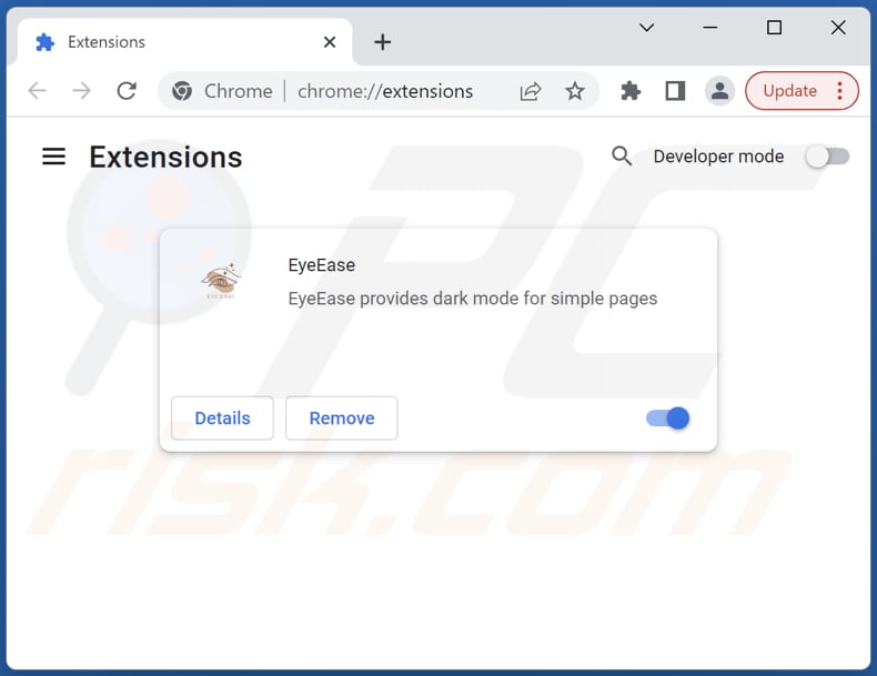 Removing EyeEase adware from Google Chrome step 2