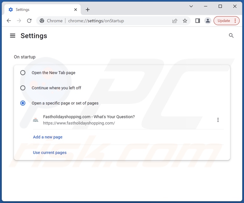 Removing fastholidayshopping.com from Google Chrome homepage