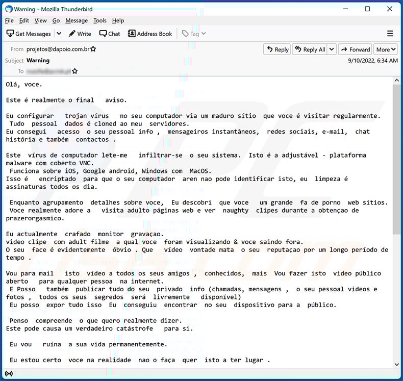 Final Warning-themed spam email (2022-09-13)