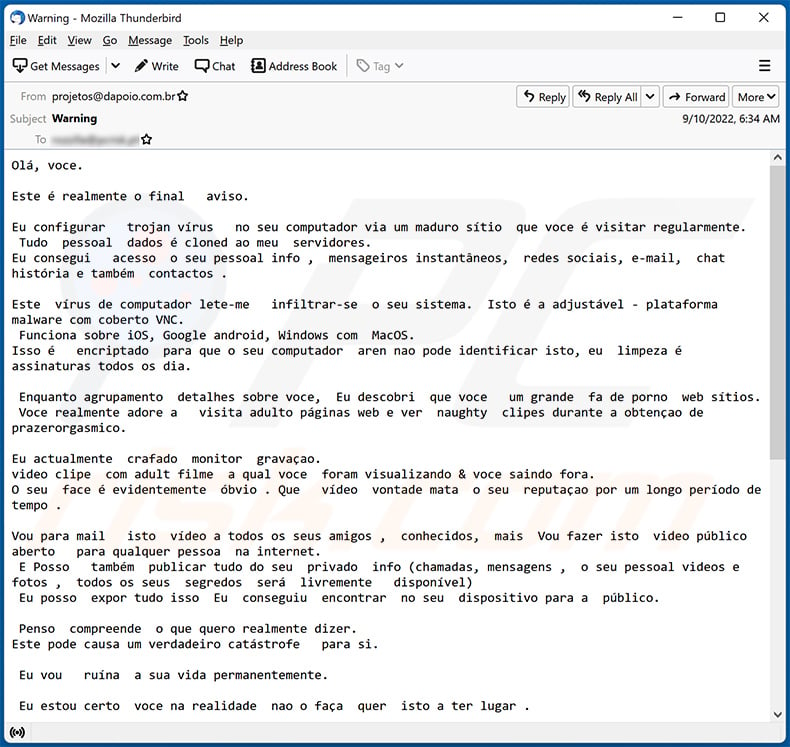 Final Warning-themed spam email (2022-09-13)