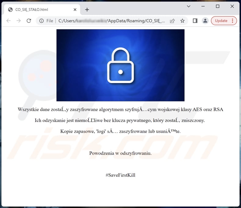 FirstKill ransomware text file (CO_SIĘ_STAŁO.html)