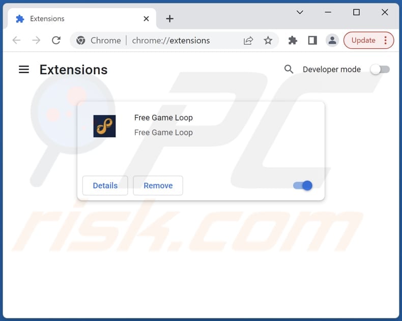 Removing Free Game Loop adware from Google Chrome step 2