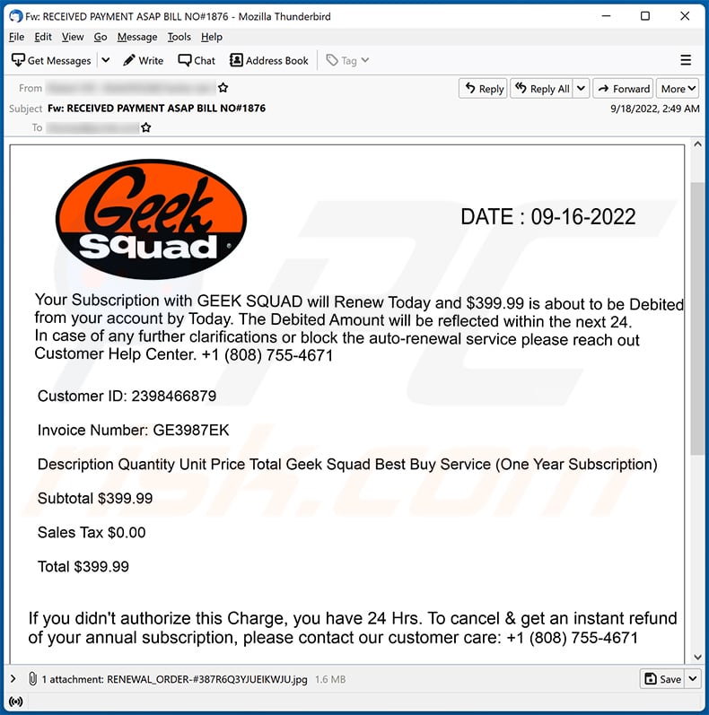 Geek Squad-themed spam email (2022-09-21 - sample 1)