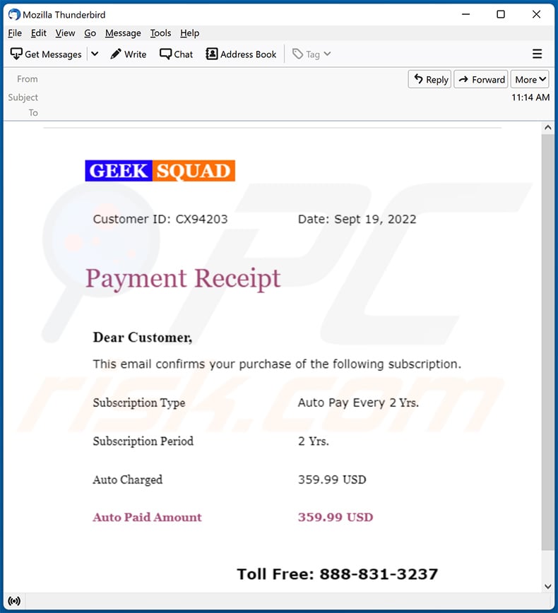 Geek Squad-themed spam email (2022-09-21 - sample 2)