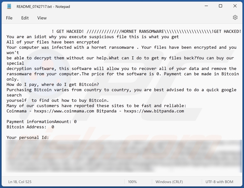 HORNET ransomware ransom note (README_[random_number].txt)