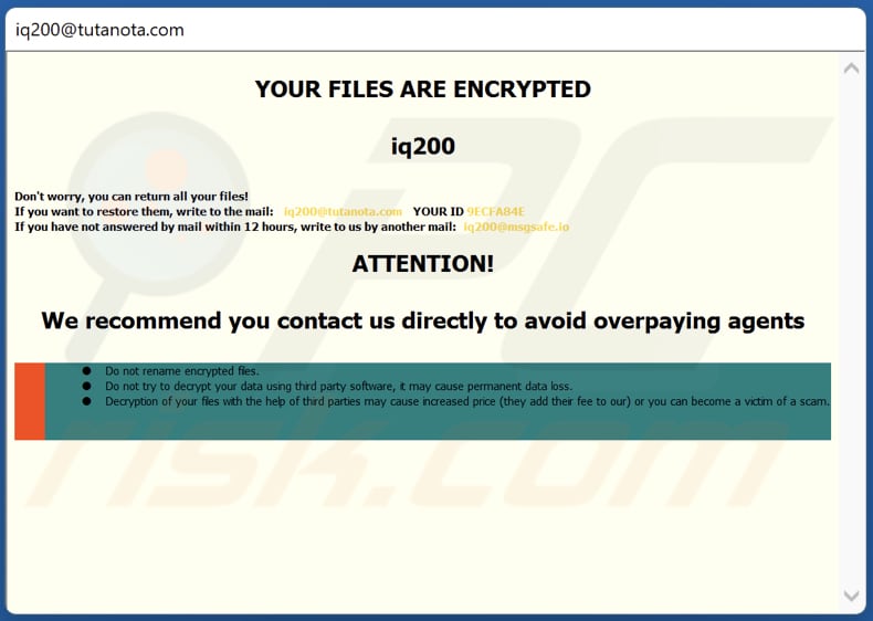 Iq20 ransomware pop-up window