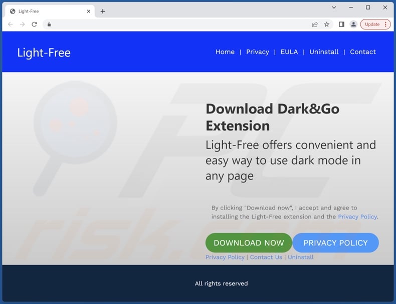 Website promoting Light-Free adware