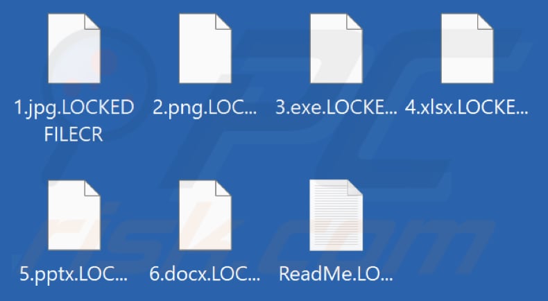 Files encrypted by LOCKEDFILECR ransomware (.LOCKEDFILECR extension)