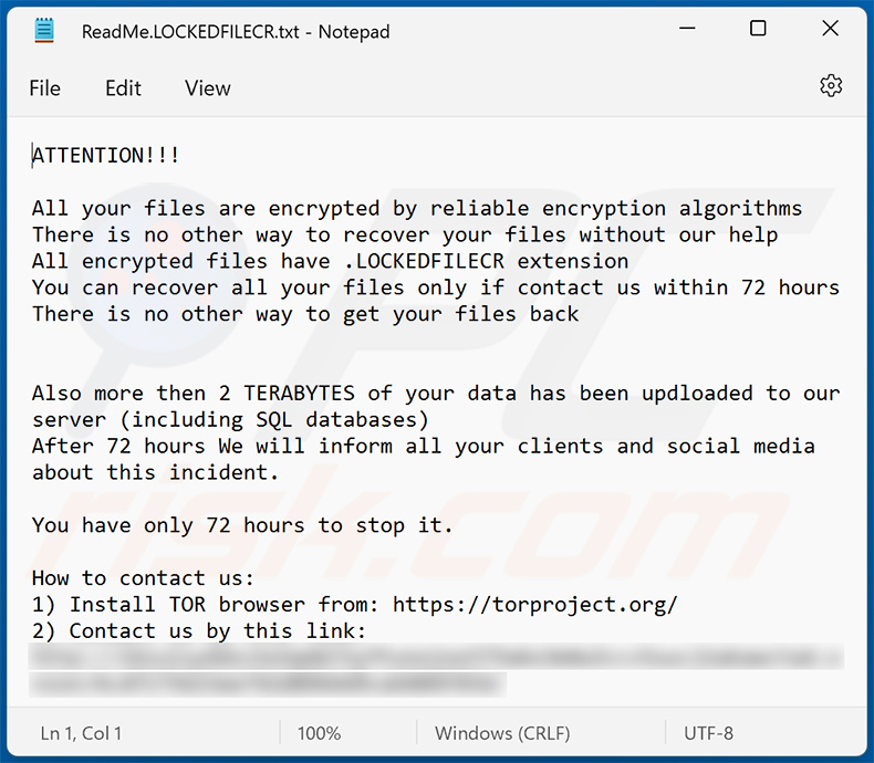 LOCKEDFILECR ransomware text file (ReadMe.LOCKEDFILECR.txt)