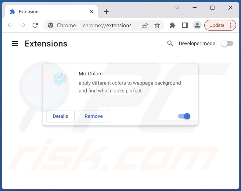 Removing Mix Colors ads from Google Chrome step 2