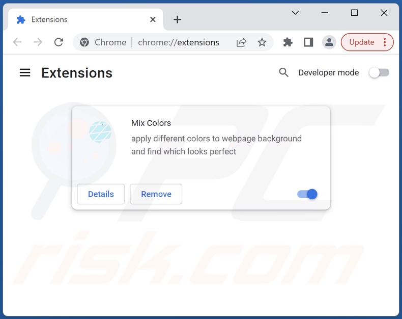 Removing Mix Colors ads from Google Chrome step 2