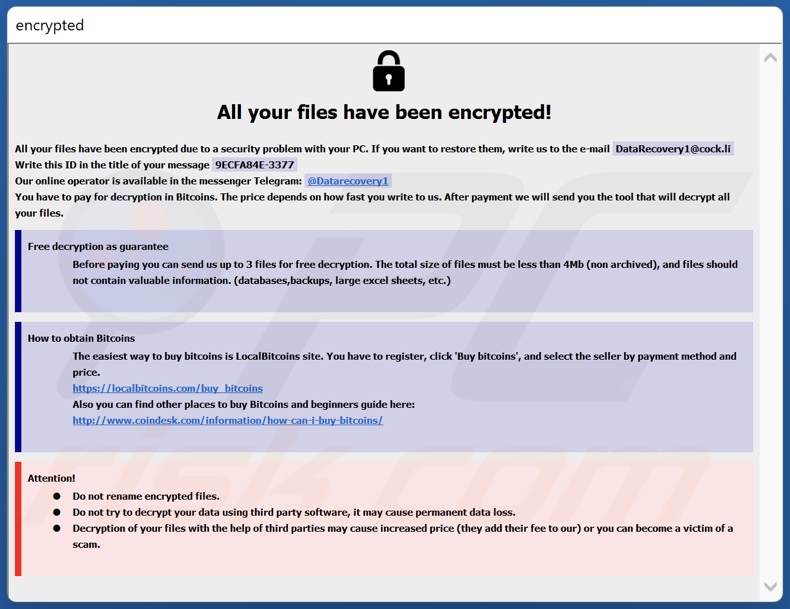 MLF ransomware ransom-demanding message (info.hta)