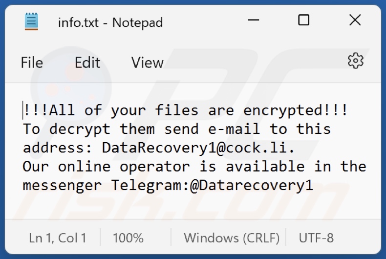 MLF ransomware text file (info.txt)