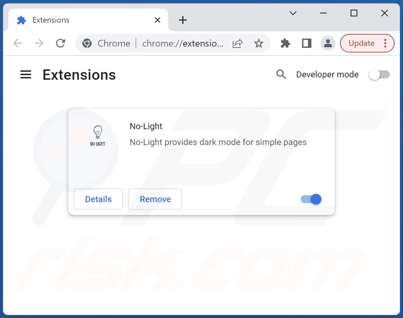 Removing No-Light ads from Google Chrome step 2
