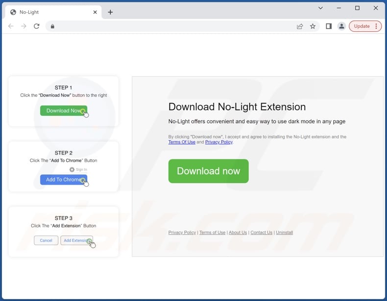 Website promoting No-Light adware