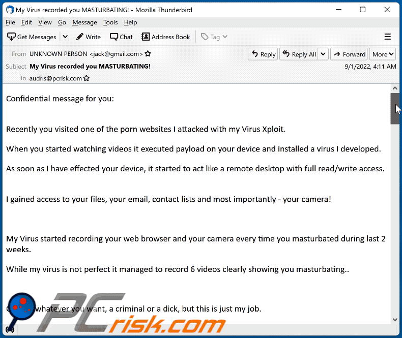 Porn Websites I Attacked With My Virus Xploit scam email appearance (GIF)