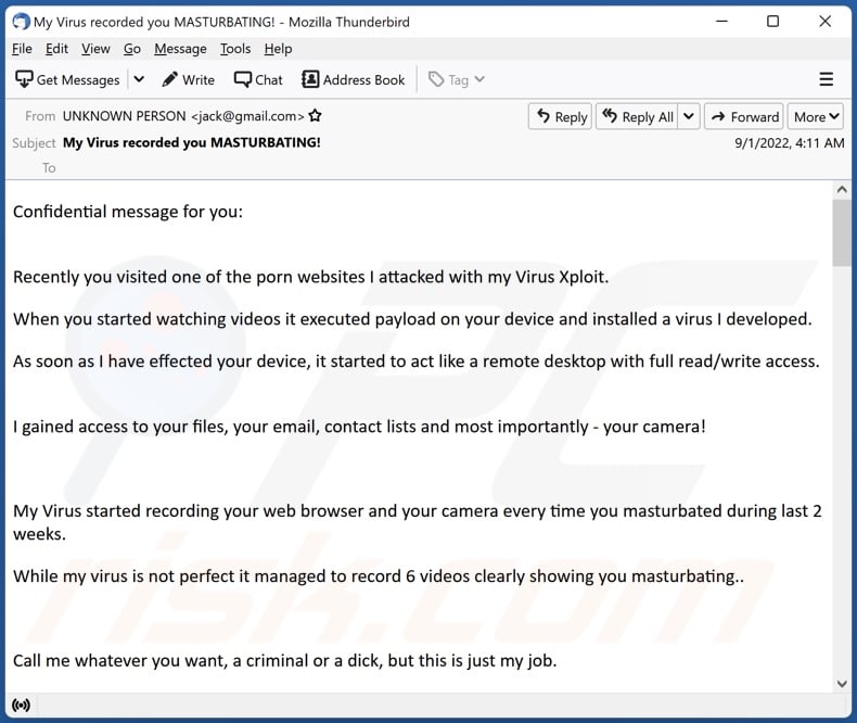 Porn Websites I Attacked With My Virus Xploit email spam campaign