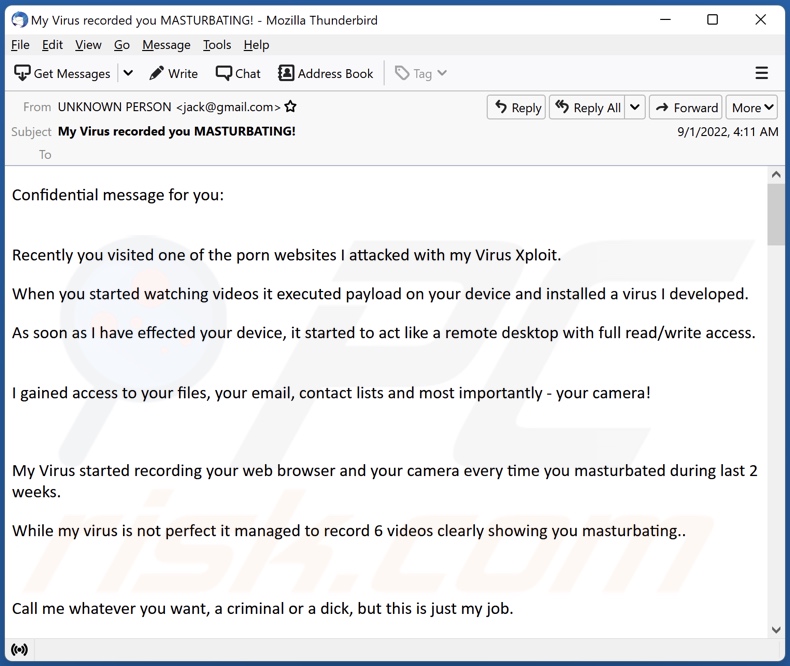 Porn Websites I Attacked With My Virus Xploit email spam campaign