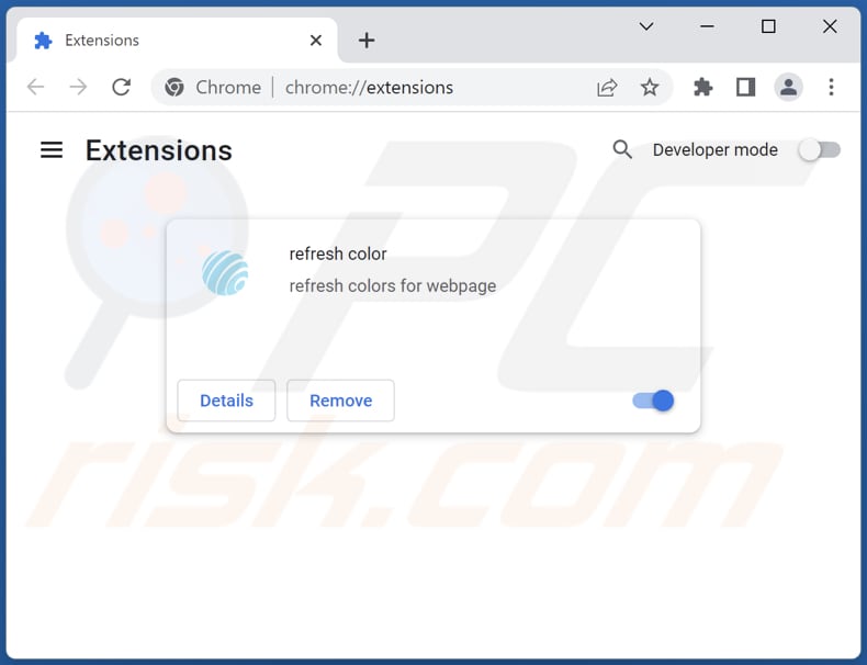 Removing refresh color adware from Google Chrome step 2