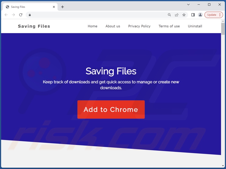 Website promoting Saving Files adware