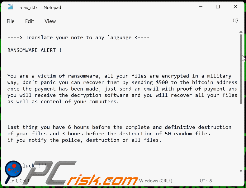 Scam ransomware ransom-demanding message (read_it.txt) GIF